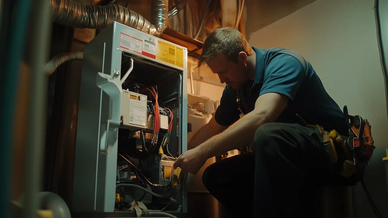 Technician inspecting HVAC equipment