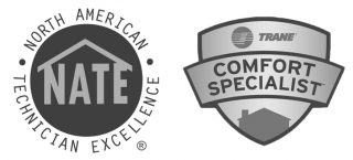 All American Heating & Air Nate Badge and Trane Comfort Specialist Badge